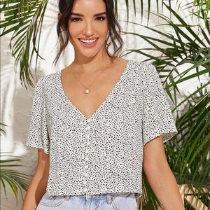 Shein speckled print button up top